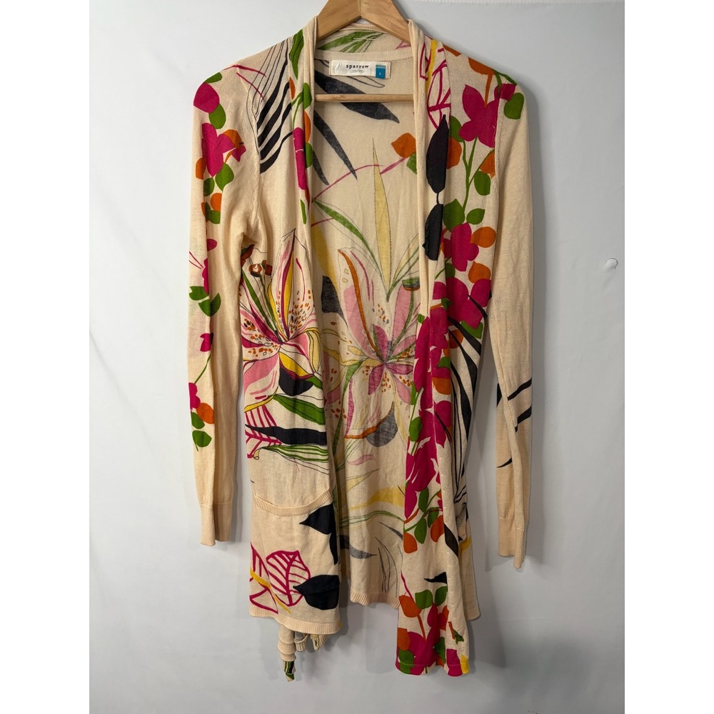 Sparrow Anthropologie Floral Long Cardigan Sz S Retro Y2K Boho Artsy Twee Indie